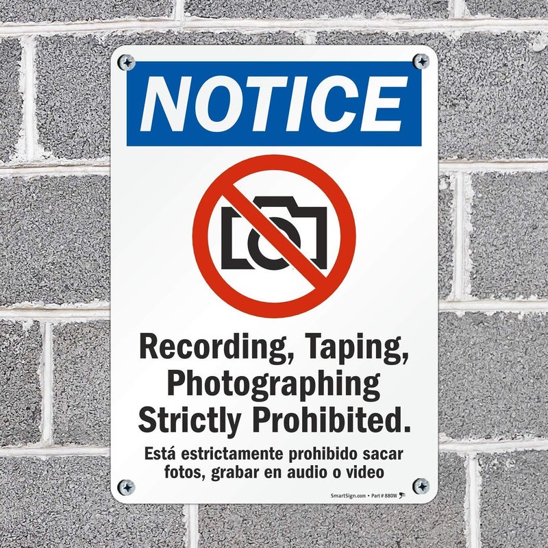 SmartSign "Notice - Recording, Taping, Photographing Strictly Prohibited" Bilingual Sign | 10" x 14" Plastic - Image 3